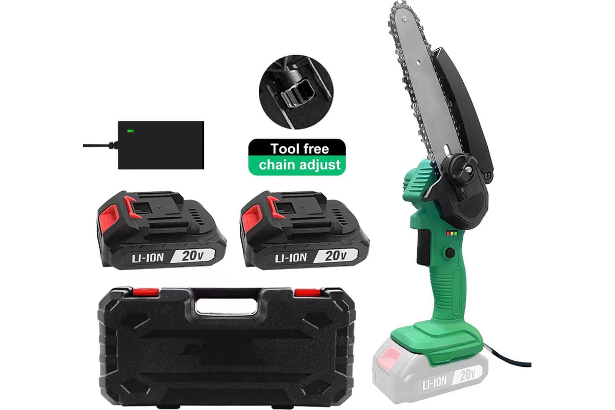 Цепная аккумуляторная пила Zitrek GreenSaw Extra power 20 В, 4,0 Ач Li-ion  аккум. 1 шт, 2,0 Ач Li-ion аккум. 1шт, ЗУ 082-1851