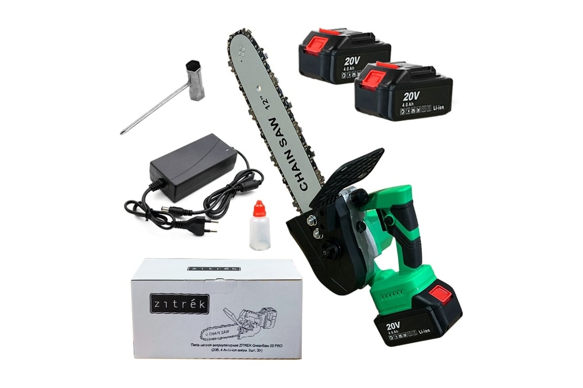 Аккумуляторная цепная пила Zitrek GreenSaw 20 PRO 20 В, 4 Ач, Li-ion ...