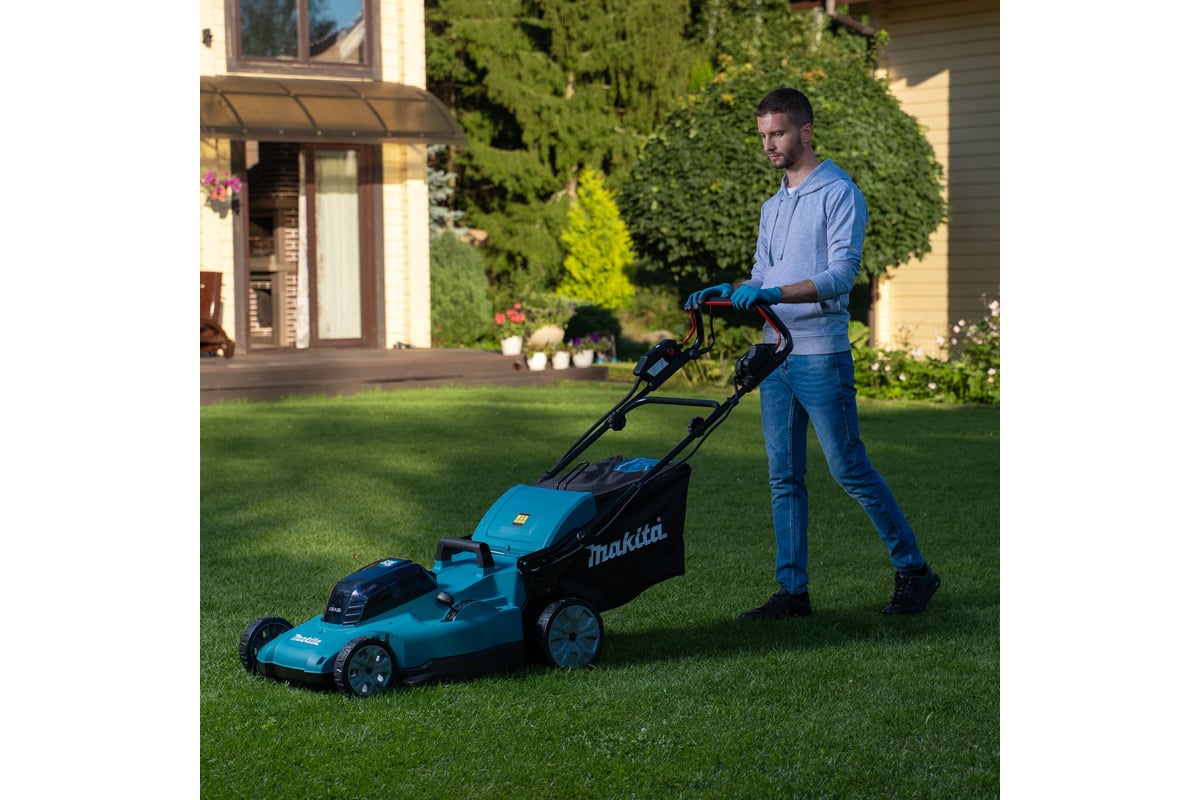 Газонокосилка аккумуляторная Makita LXT 2x18 В, 860 Вт, дека 48 см, 62 л,  4в1 XPT (2xBL1850B DC18SH) DLM480CT2