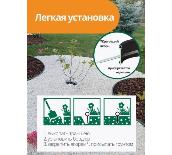 Садовый бордюр Standartpark канта, черный, длина 20 м, высота 10 см, диаметр трубки 1,6 см 82552-Ч/20