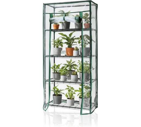 Парник для рассады на подоконник 46x24x100 см с чехлом из ПВХ, 4 полки, зеленый ГеоПластБорд TM46.24.100