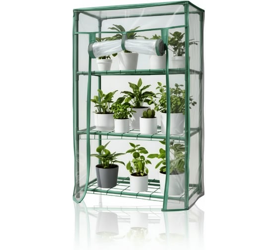 Парник на подоконник ГеоПластБорд, 46x24x75 см, с чехлом из пвх, 3 полки, зеленый TM46.24.75