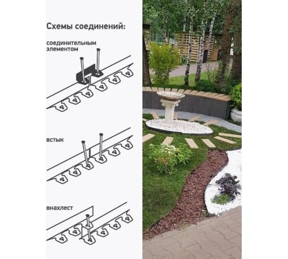 Садовый пластиковый бордюр Standartpark коричневый new fix roll, высота 38 мм, 10 м + 30 кольев + соединитель 08250404-К