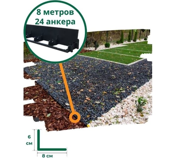 Ландшафтный пластиковый бордюр Standartpark черный, высота 60 мм, комплект 8 шт + 24 колышка 82478-У