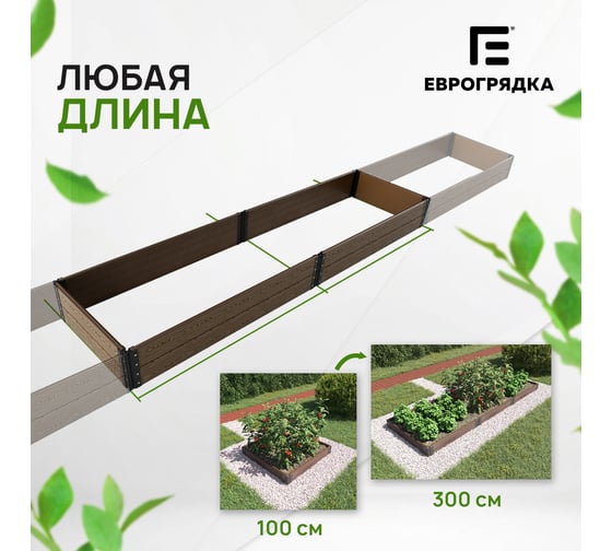 Комплект из 4-х 3D-досок ДПК Еврогрядка 1500x30x225 для грядок и клумб, цвет Венге EGD15-225-3D