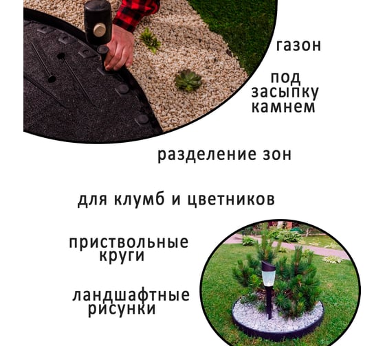 Садовый пластиковый бордюр ГеоПластБорд Манго высота 55 мм, 10 м, 30 кольев, высота 24см зелёный GPBG55.10.30.Gr