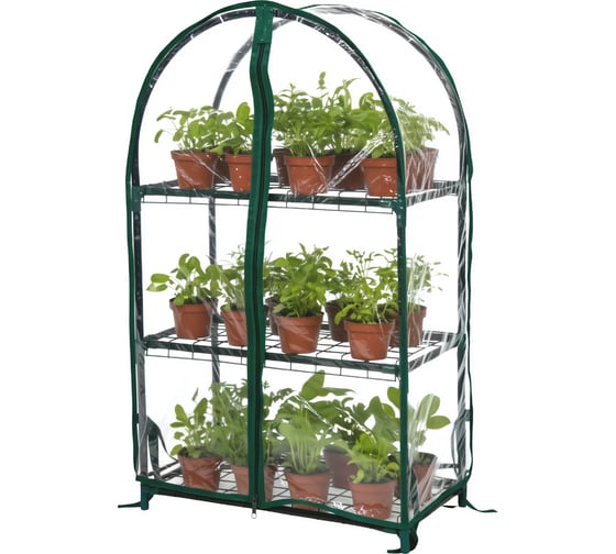 Парник для рассады ГеоПластБорд с чехлом, 46х24х75 см, 3 полки, арка, цвет зеленый TM46.24.75.RG