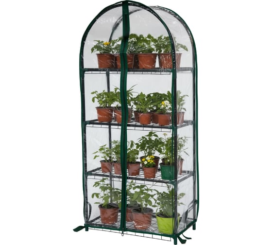 Парник для рассады ГеоПластБорд с чехлом, 46х24х100 см, 4 полки, арка, цвет зеленый TM46.24.100.RG