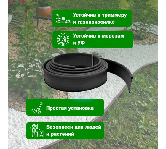 Бордюр садовый ГеоПластБорд ДЕКО ПРО 10 метров, высота 15 см, цвет черный 748729005.15.10