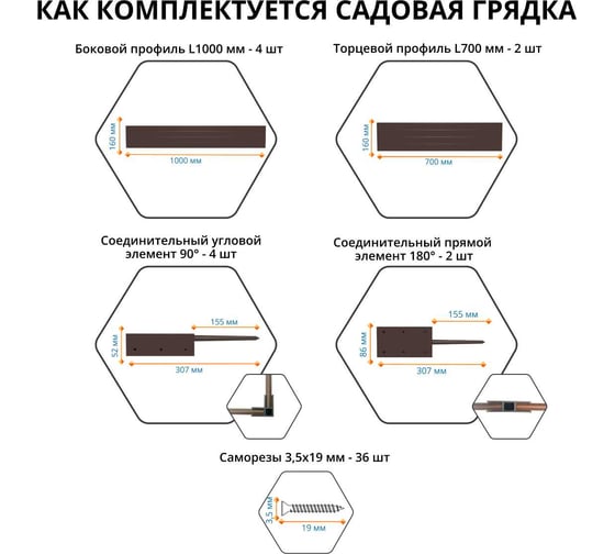Грядка пластиковая Gidrolica Plant 207x74x16 см, коричневая 7200