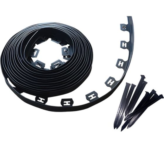 Садовый пластиковый бордюр АНМАКС черный КРОКУС L10000 Н38+30 якорей 6210 1