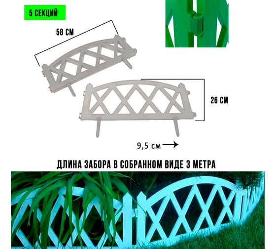 Садовый декоративный заборчик для клумбы ГеоПластБорд 300х26 см, цвет белый 50013