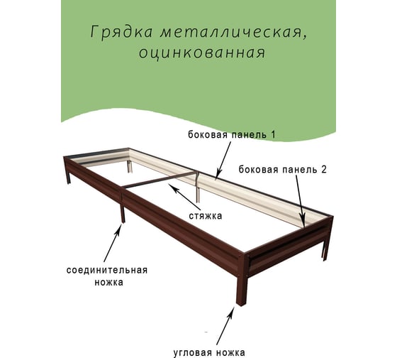 Грядка оцинкованная ГеоПластБорд 0.8x3 м, высота 20 см, шоколадно-коричневая 59208320Br