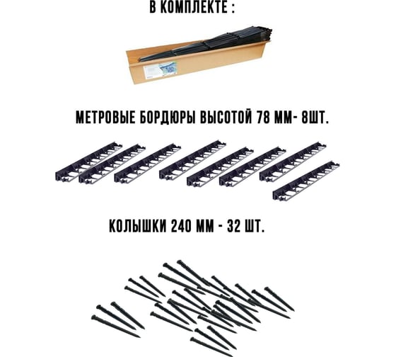 Садовый бордюр ГеоПластБорд h 78 мм длина 8 метров + 32 колышка h 24 см цвет коричневый GPB78.08.32.Br