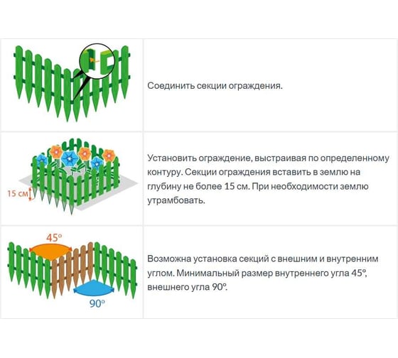 Садовое ограждение Протэкт Штакетник высота 40 см, белый СОШ-25/16 Б