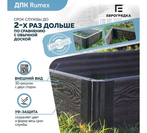 Комплект из 4-х досок для грядок и клумб Еврогрядка rumex дпк 1500x225x30 мм, цвет венге EGD15-225-Rumex-Venge