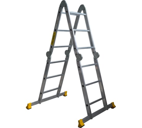 Шарнирная алюминиевая четырехсекционная профессиональная лестница Алюмет 4х3 ступеней. Серия TW1 433