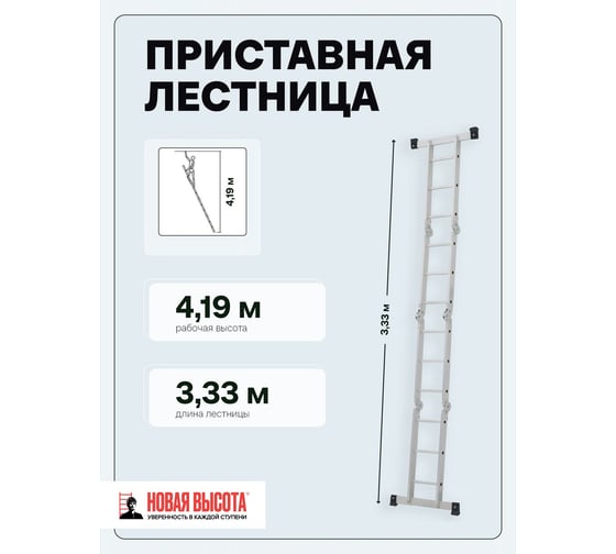 Четырехсекционная лестница-трансформер Новая Высота 4х3 ступени 1320403