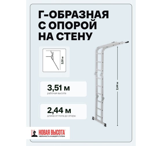 Четырехсекционная лестница-трансформер Новая Высота 4х3 ступени 1320403