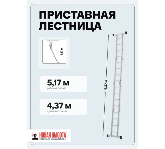 Четырехсекционная лестница-трансформер Новая Высота 4х4 ступени 1320404