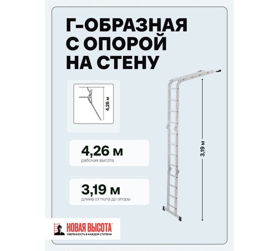 Четырехсекционная лестница-трансформер Новая Высота 4х4 ступени 1320404