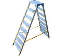 Стремянка Алюмет алюминиевая двухсторонняя с анодированным покрытием с широкими ступенями 2х8 ступеней. Серия ASD 5208