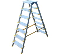 Стремянка Алюмет алюминиевая двухсторонняя с анодированным покрытием с широкими ступенями 2х7 ступеней. Серия ASD 5207