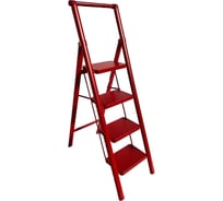 Стальная стремянка АЛЮБЭСТ, серия lux, модель (красный цвет), 4 ступени, 93 см DLS504R