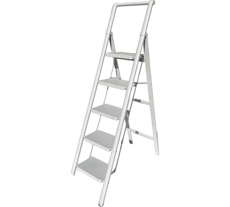 Стальная стремянка АЛЮБЭСТ серия lux, модель(белый цвет), 5 ступеней, 118 см DLS505W