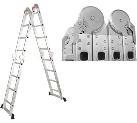 Лестница алюминиевая многофункциональная STARTUL 4x4 ступени, стремянка - 228 см, лестница - 456 см, 13.2 кг ST9722-04