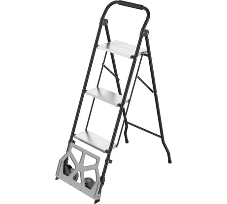 Стремянка Zalger 2в1 с колесами и платформой, сталь 911-3