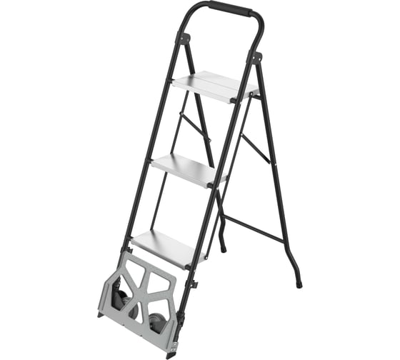 Стремянка Zalger 2в1 с колесами и платформой, сталь 911-3