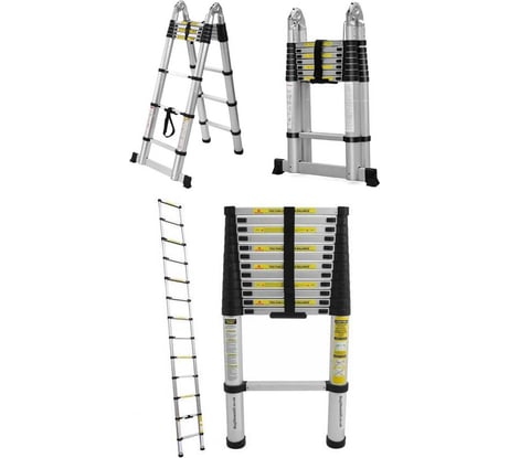 Двухсторонняя телескопическая лестница Алюмет с шарниром 2х9 ступеней. Серия DTLH 2.8