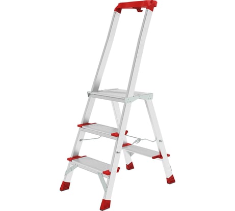 Профессиональная алюминиевая стремянка Новая Высота со ступенями 130 мм, складной площадкой 350×260 мм и органайзером NV 3138 артикул, Max нагр. 225 кг, 2К башмаки, 3138103