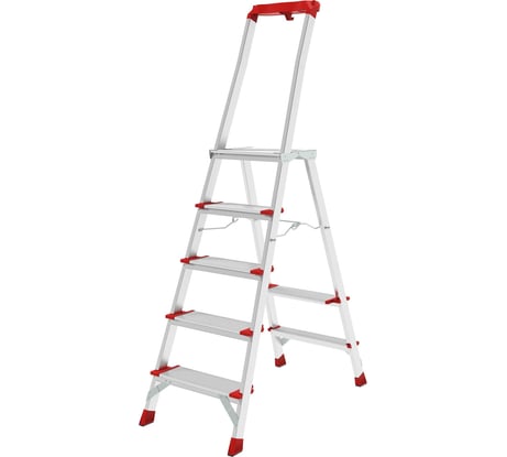 Профессиональная алюминиевая стремянка Новая Высота со ступенями 130 мм, складной площадкой 350×260 мм и органайзером NV 3138, Max нагр. 225 кг, 2К башмаки, артикул 3138105