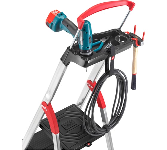 Стремянка Hailo TopLine 3 ступ. L100, алюм., с лотком и выдвигающейся ручкой 8050-307