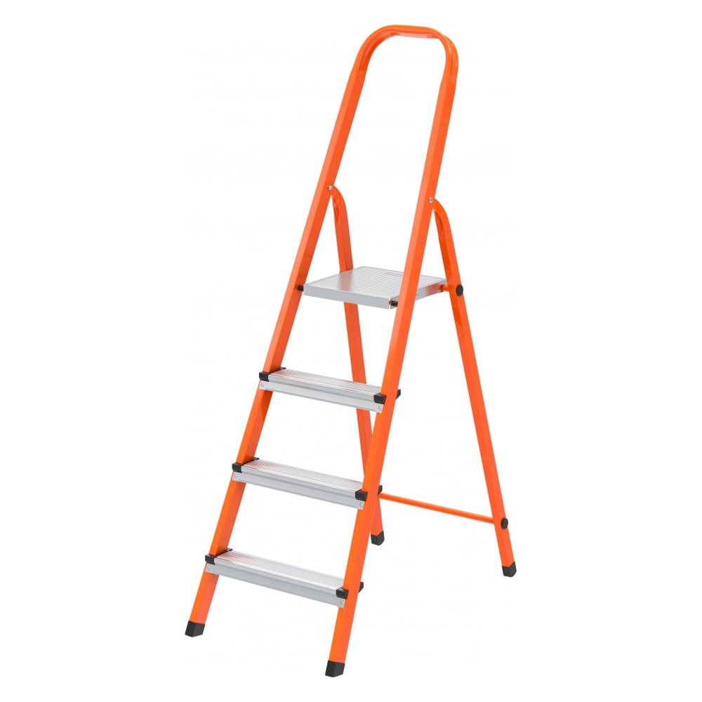 Стремянка СИБРТЕХ 4 ступени, стальной профиль, ступени сталь, оранжевая ...