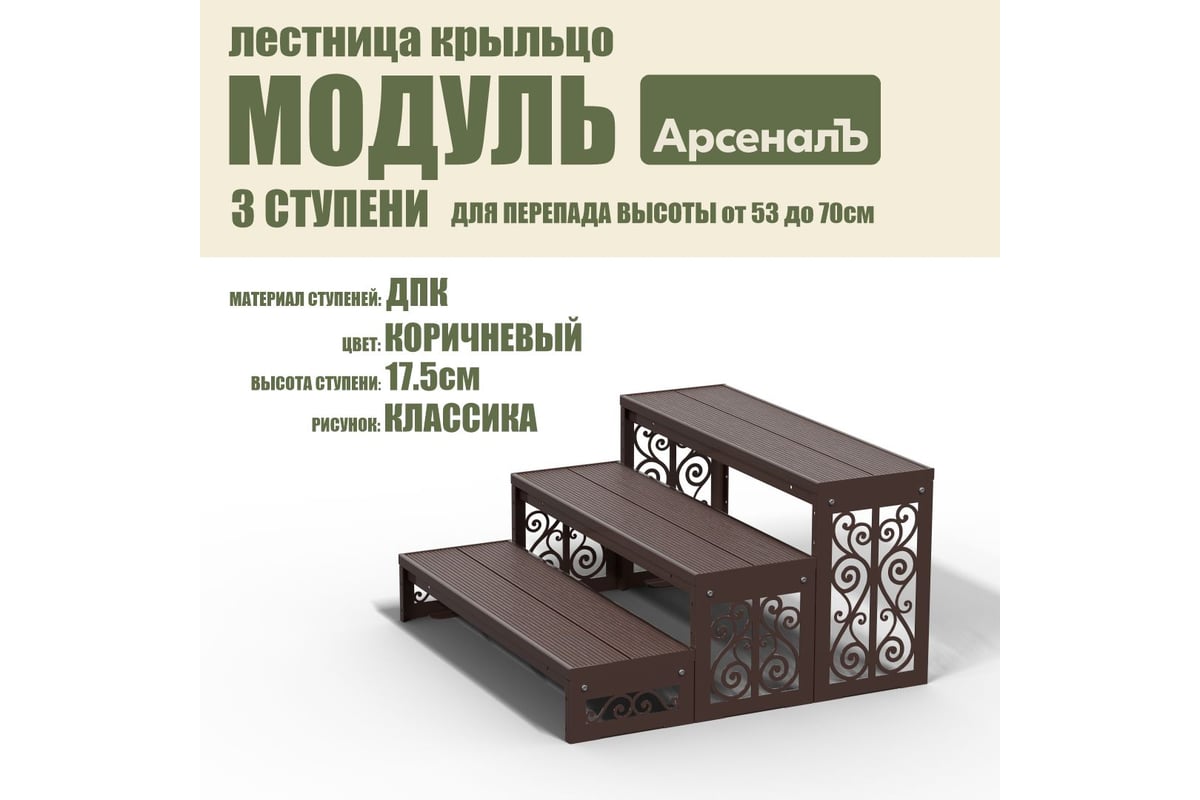 Крыльцо к дому АрсеналЪ 3 ступени Классика ДПК (уличная лестница ...
