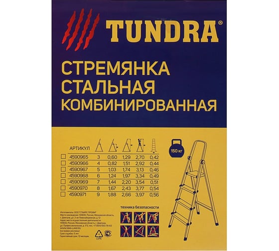 Комбинированная металлическая стремянка TUNDRA 3 ступени 4590965