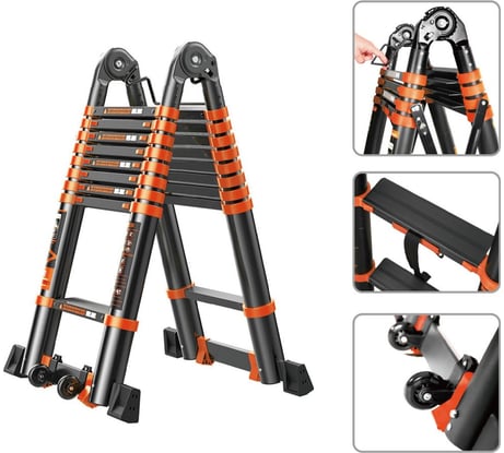 Лестница телескопическая STARTUL двухсекционная алюминиевая 210/420 см, 2x5 ступеней, 14.8 кг BLACK LINE ST9932-042