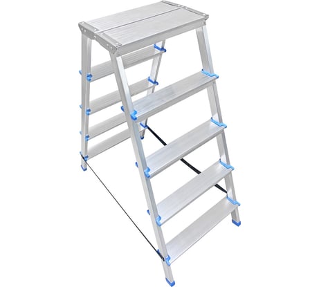 Двусторонняя алюминиевая стремянка с широкой площадкой LadderBel 5 ступеней STR2-AL-5EP