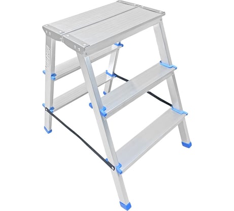 Двусторонняя алюминиевая стремянка с широкой площадкой LadderBel 3 ступени STR2-AL-3EP