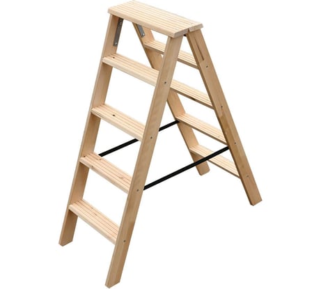 Стремянка деревянная двусторонняя Алюмет с широкими ступенями 2х5 ступеней Серия WDS3205