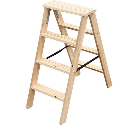 Стремянка деревянная двусторонняя Алюмет с широкими ступенями 2х4 ступеней Серия WDS3204