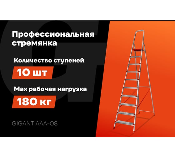 Стремянка Gigant 10 ступеней с шириной 130 мм, PROFI AAA-08