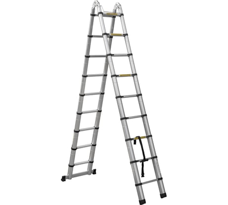Лестница телескопическая шарнирная алюминиевая двухсекционная Новая Высота 5,6 м, Мал Удал 2310ТЛ, 2x9 перекладин 2310209ТЛ