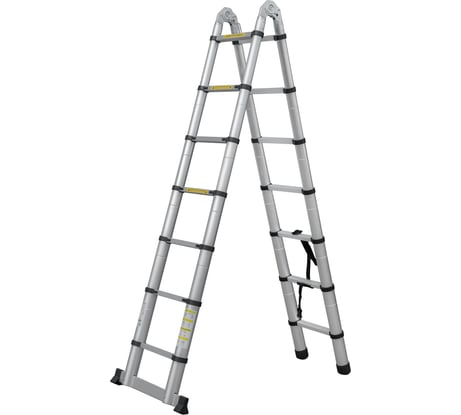 Лестница телескопическая шарнирная алюминиевая двухсекционная Новая Высота 4,4 м, Мал Удал 2310ТЛ, 2x7 перекладин 2310207ТЛ