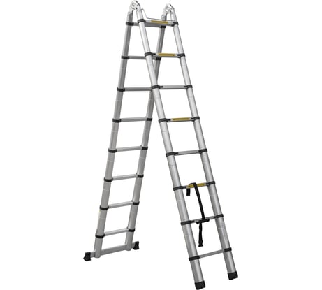 Лестница телескопическая шарнирная алюминиевая двухсекционная Новая Высота 5,0 м, Мал Удал 2310ТЛ, 2x8 перекладин 2310208ТЛ