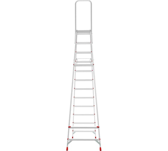 Стремянка алюминиевая Новая Высота NV 3136, 1x12 ступенией, 80 мм, 350x260 мм, дуга безопасности 800 мм 3136112