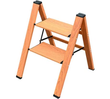 Стремянка алюминиевая с широкими ступенями, цвет - дерево, 2 ступени , арт Алюмет AWD102